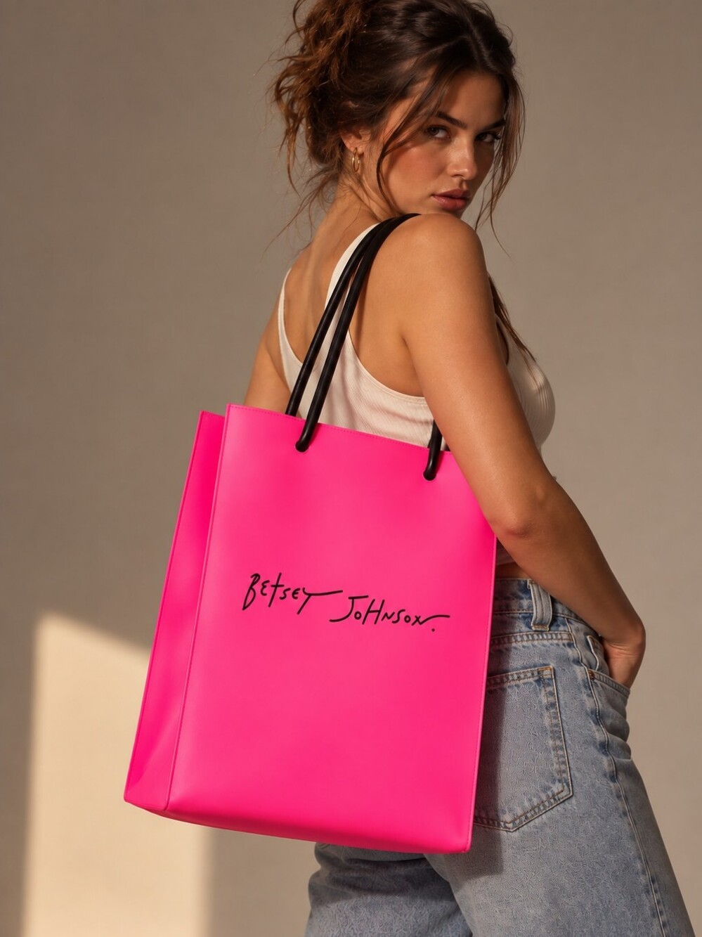 Betsey Johnson "The Origins" Neon Pink Tote with Black Handles